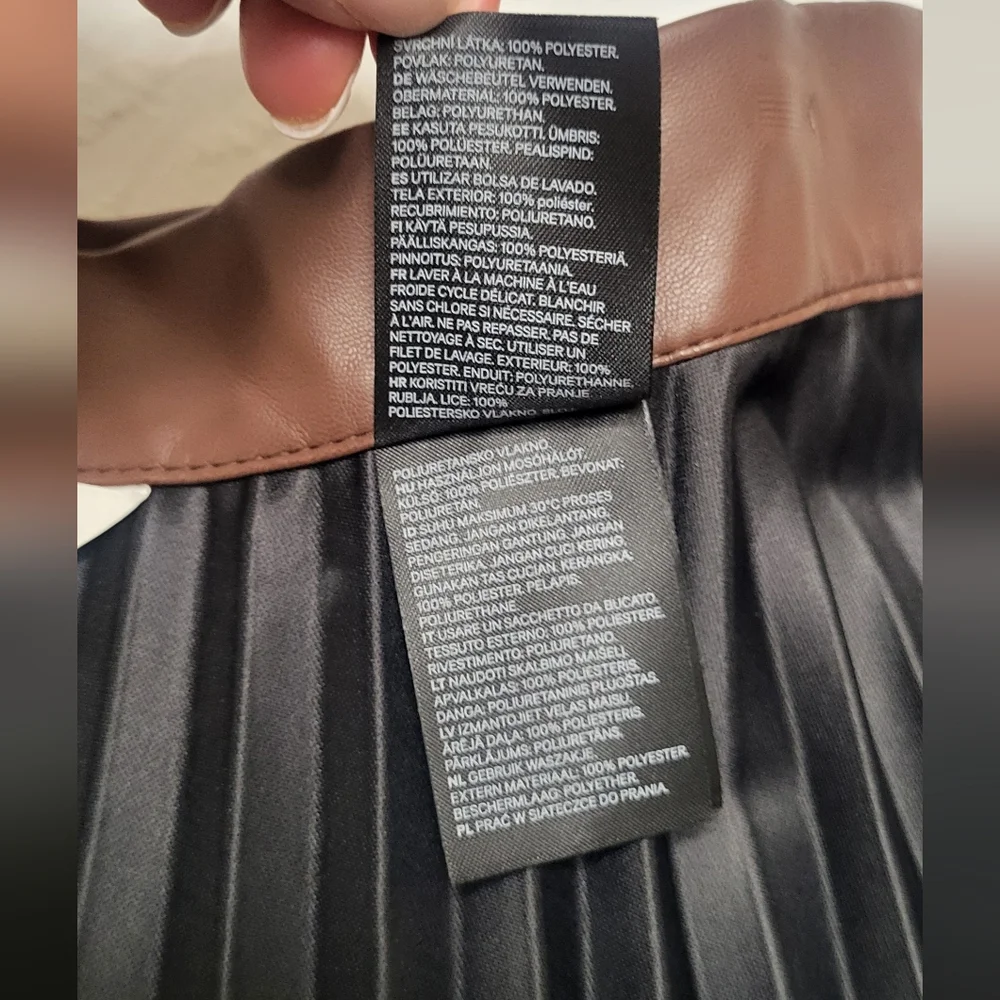 H&M Brown Leather Midi A-Line Pleated Skirt Full Circle - Picture 9 of 15